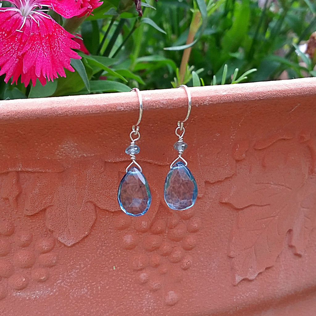 Blue Quartz and Zircon Drop Earrings Rubarb Jewelry Nomad Beads