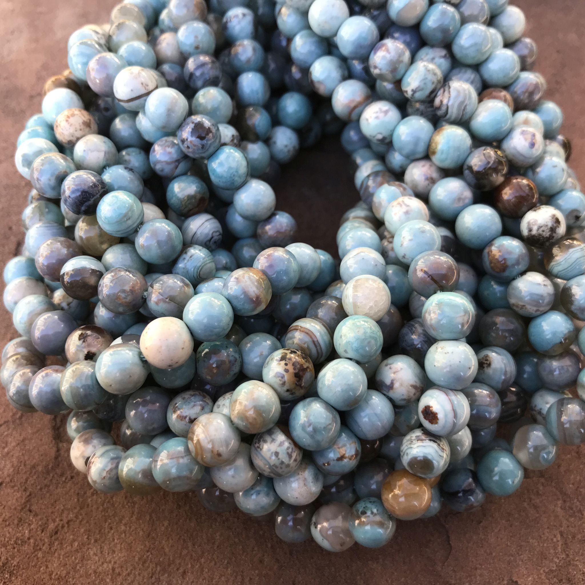 Opalized Agate Blue Swirls 8mm Beads