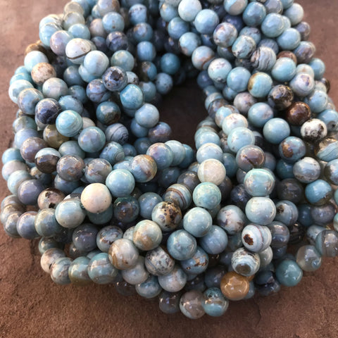 Opalized Agate Blue Swirls 8mm Beads