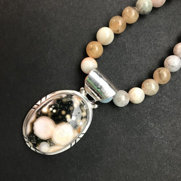 Ocean Jasper & Sterling Oval Droplets Pendant