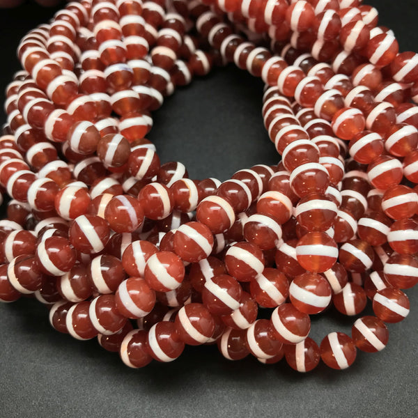 Striped Carnelian Round Beads - 8mm