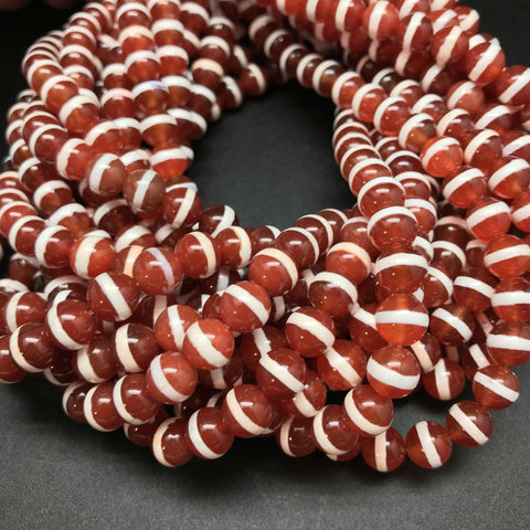 Striped Carnelian Round Beads - 8mm