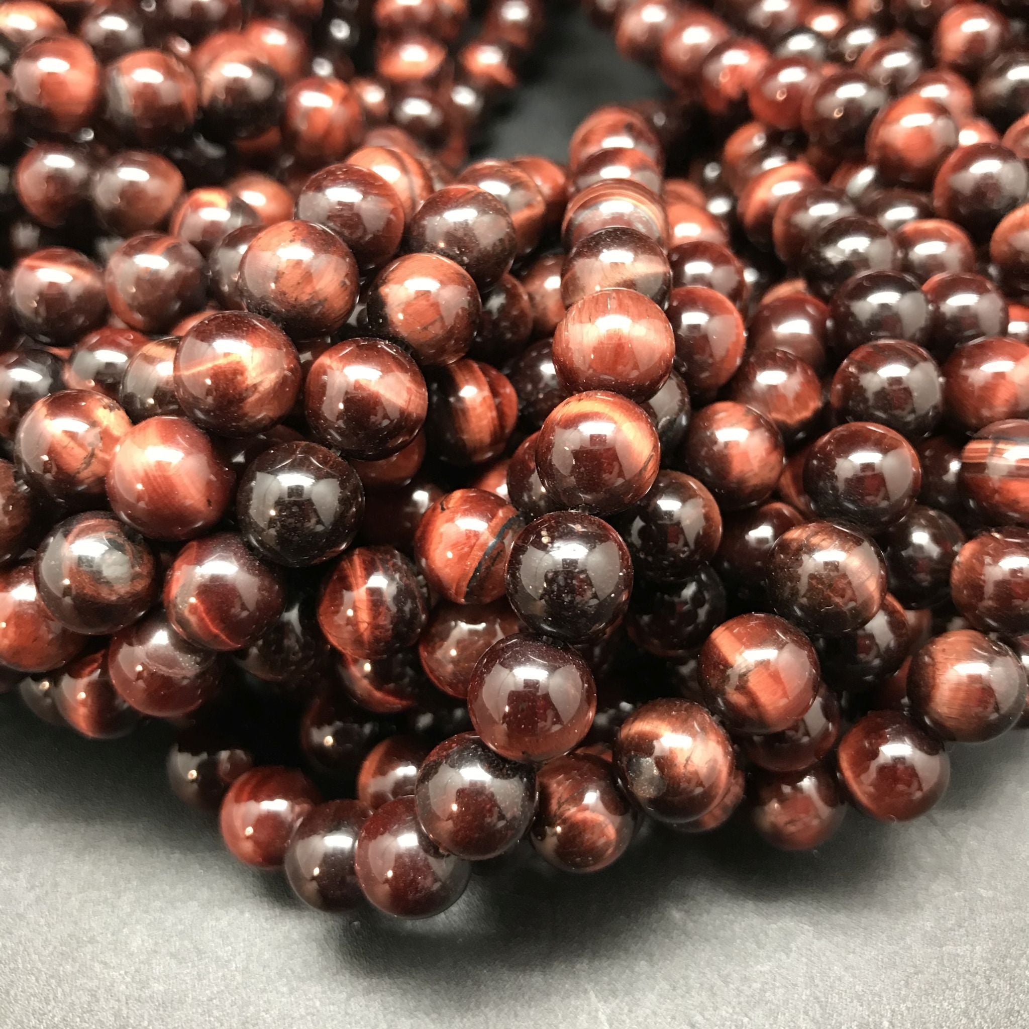 Tiger Eye Red Round Beads - 8mm