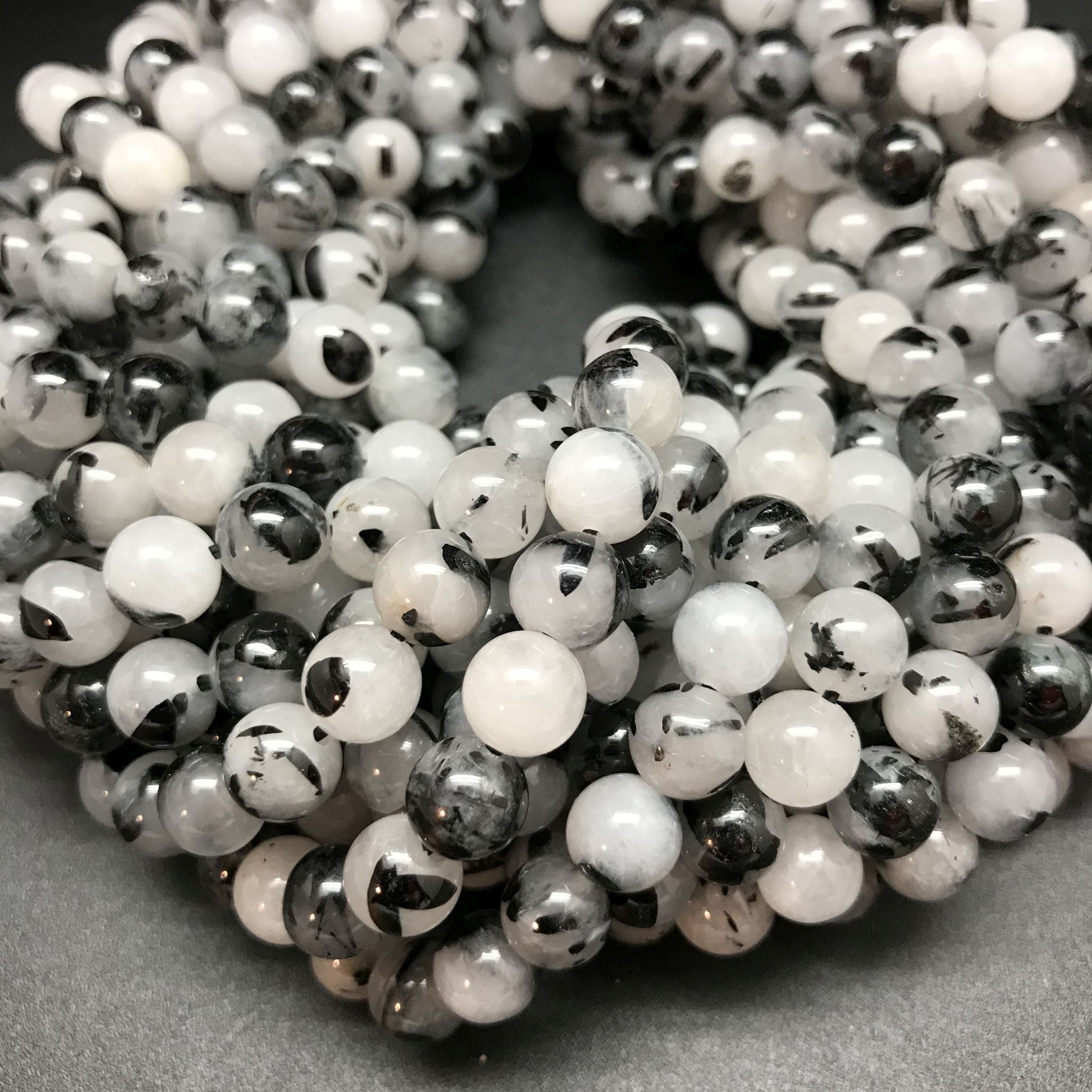 Tourmalinated Quartz Round Beads - 8mm
